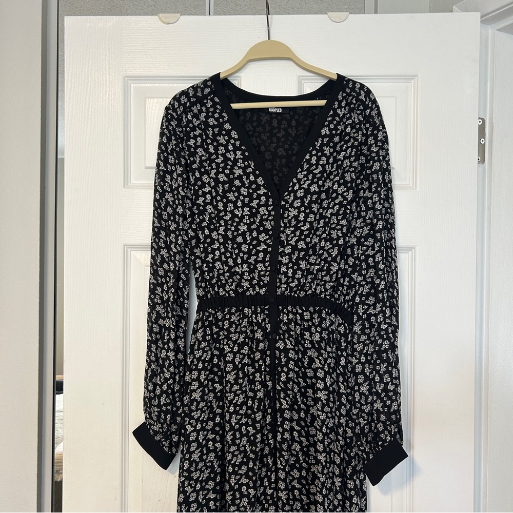 NWT The Kooples Black and White Long Sleeve V-Neck Sundress - Picture 4 of 7